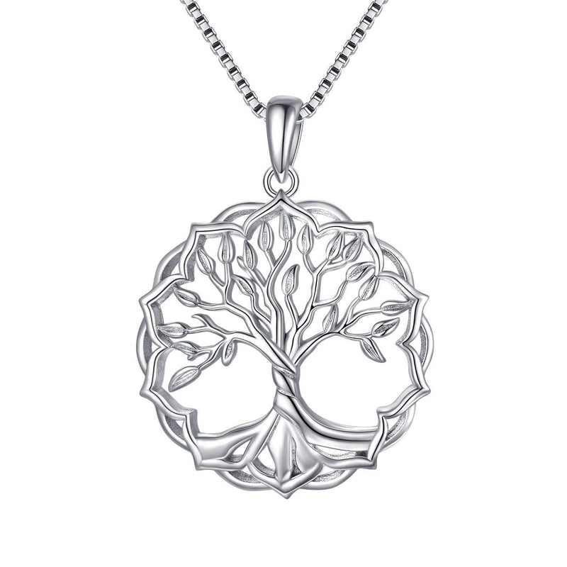 [Australia] - Tree Of Life Necklace S925 Sterling Silver Pendant Delicate White Plated Family Tree Necklace For Women Chain Length 18+2 Inch Extender With Gift Box 