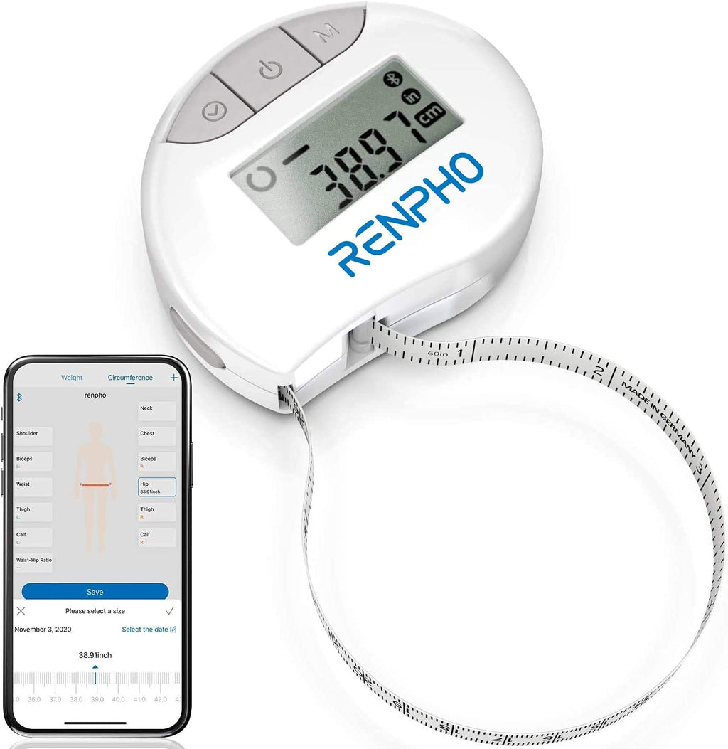 [Australia] - Body Tape Measure with Smart App, RENPHO Bluetooth Measuring Tapes for Body Measuring, Weight Loss, Muscle Gain, Fitness Bodybuilding, Retractable, Body Part Circumferences Measurements 