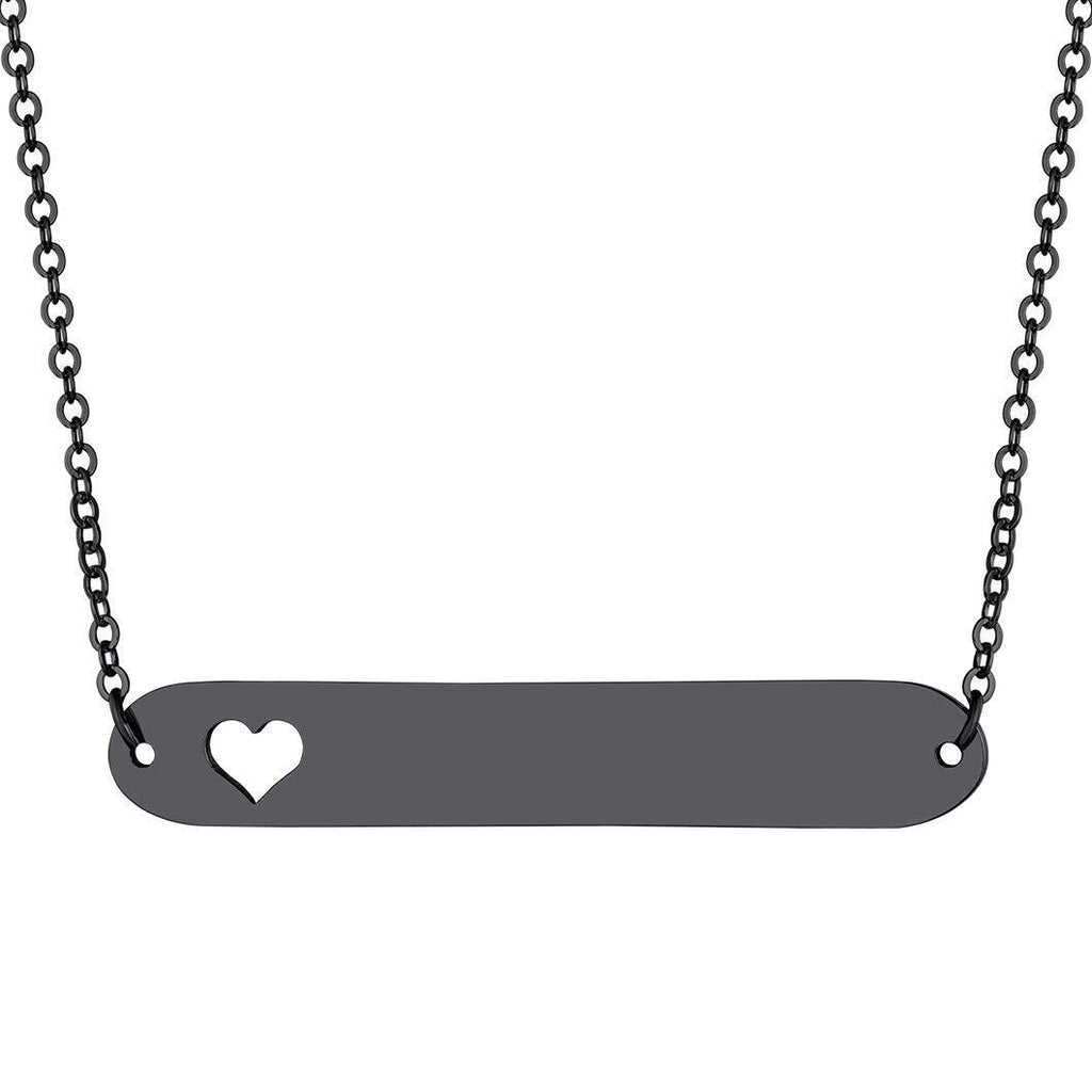 [Australia] - Richsteel Minimalist Heart/Round/Semicircle/Bar Pendant Necklace, Personalizable, Gold/Black/Rose Gold Plated, Stainless Steel Women Jewelry Heart/Bar Necklace (Gift Packaging) Design 04- Black Plated 01. No Customize 