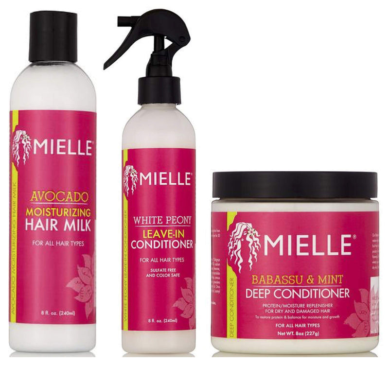 [Australia] - Mielle Organics Moisturizing Avacado Hair milk 8oz, White Peony Leave-In Conditioner 8oz & Babassu Oil and Deep Mint Conditioner 8oz 