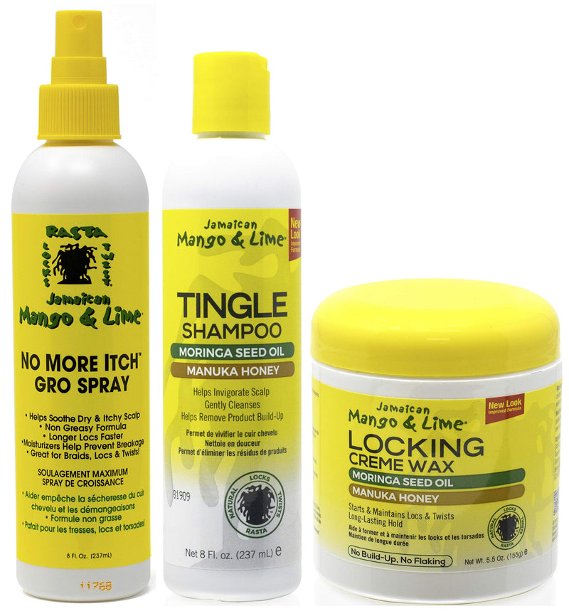 [Australia] - Jamacican Mango & Lime No More Itch Grow Spray 8oz with Tingle Shampoo 8oz & Locking Creme Wax 6oz 