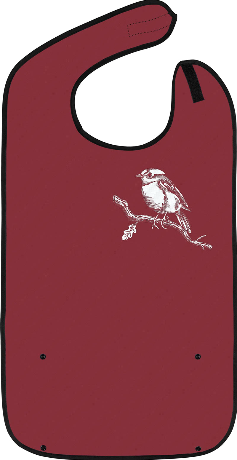 [Australia] - Adult Bibs for Eating: Reusable with Crumb Catcher Pocket - For Men and Women Chickadee Bird Burgundy 