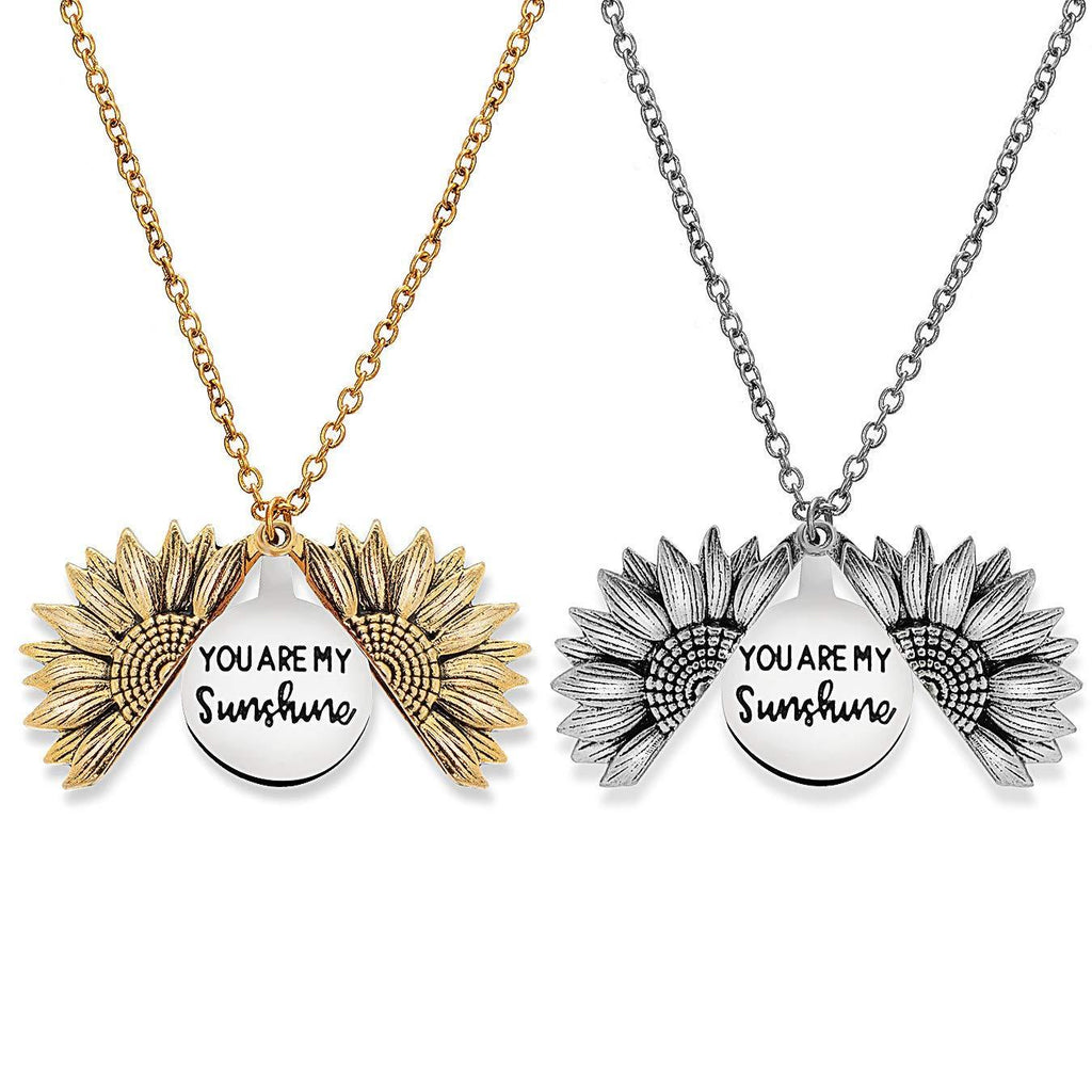 [Australia] - Gleamart You are My Sunshine Necklace 2 Pcs Sunflower Inspirational Open Locket Necklace for Women Girls Sunflower 2pcs 