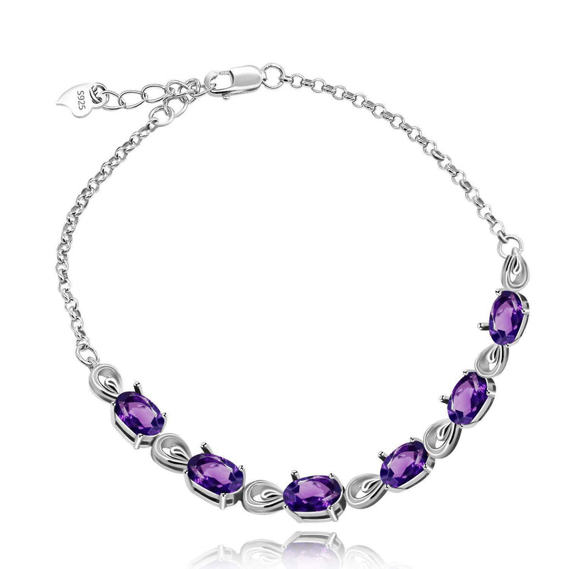 [Australia] - Uloveido Women's Natural Garnet Bracelet,925 Sterling Silver,Red Gemstone Fine Jewellery,January Birthstone Birthday Gift FB054 Amethyst-platinum Plated 