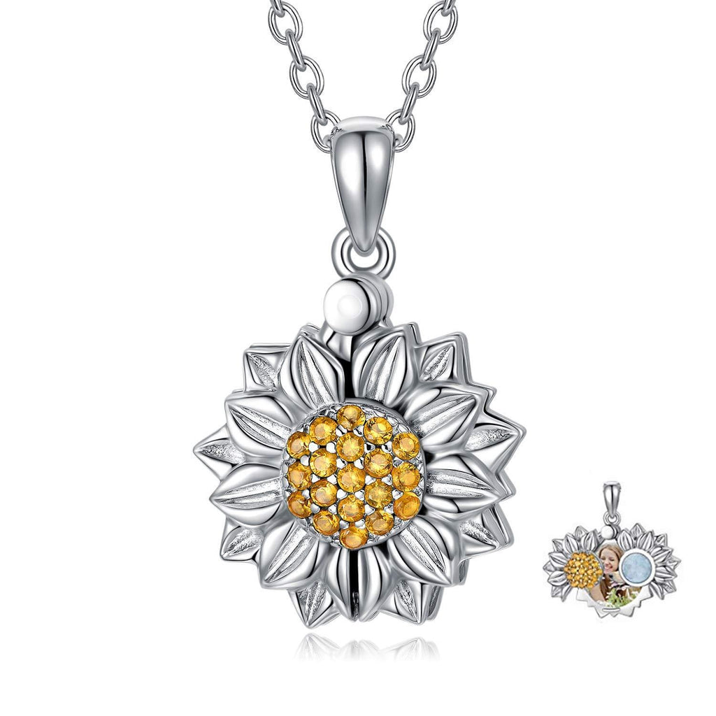 [Australia] - LONAGO 925 Sterling Silver Personalised Photo Locket Necklace Sunflower Photo Locket That Holds Pictures Pendant Necklace Jewelry only locket 