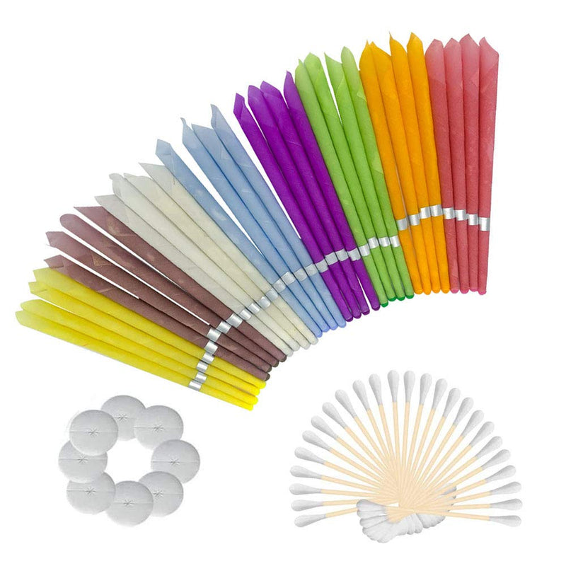 [Australia] - All Natural Ear Candles Beeswax Candling Cones - 32 Pcs (8 Colours), Organic Non-Toxic Cylinders Fragrance Hollow Cone Candles with 8 Protective Disks (32 pcs) 