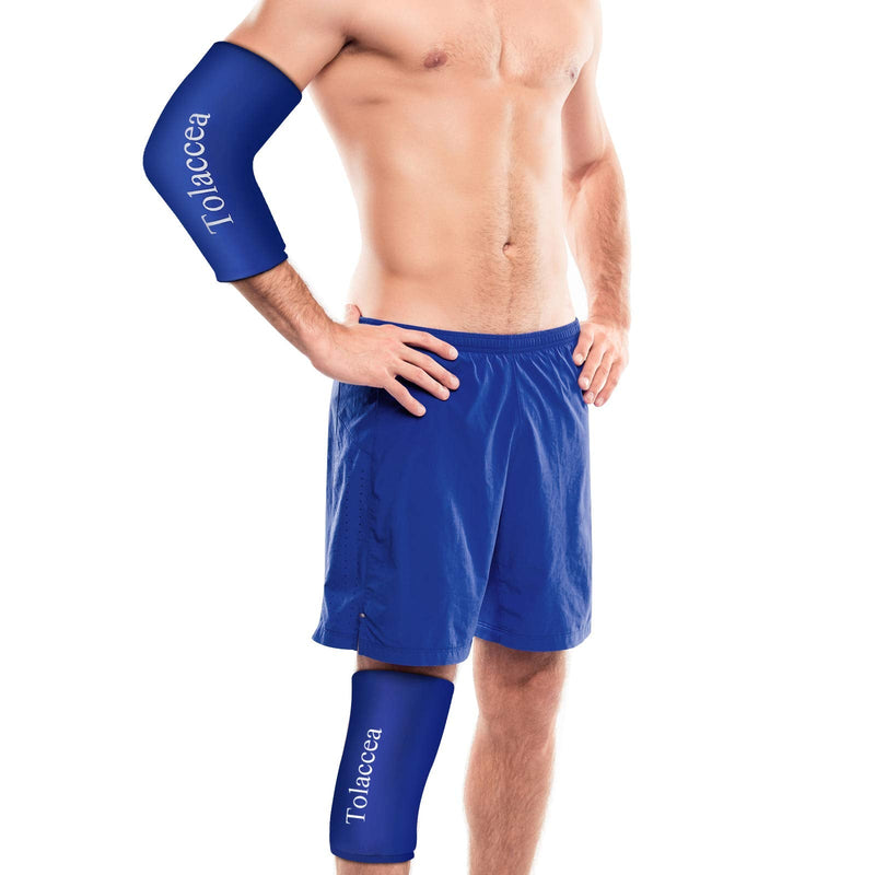 [Australia] - Tolaccea Hot & Cold Therapy Flexible Ice Packs Cold Therapy Compression Sleeve Reusable Gel Pack for Injury Cold Wrap for Knee Calf Elbow Blue Medium(13''-16'') 