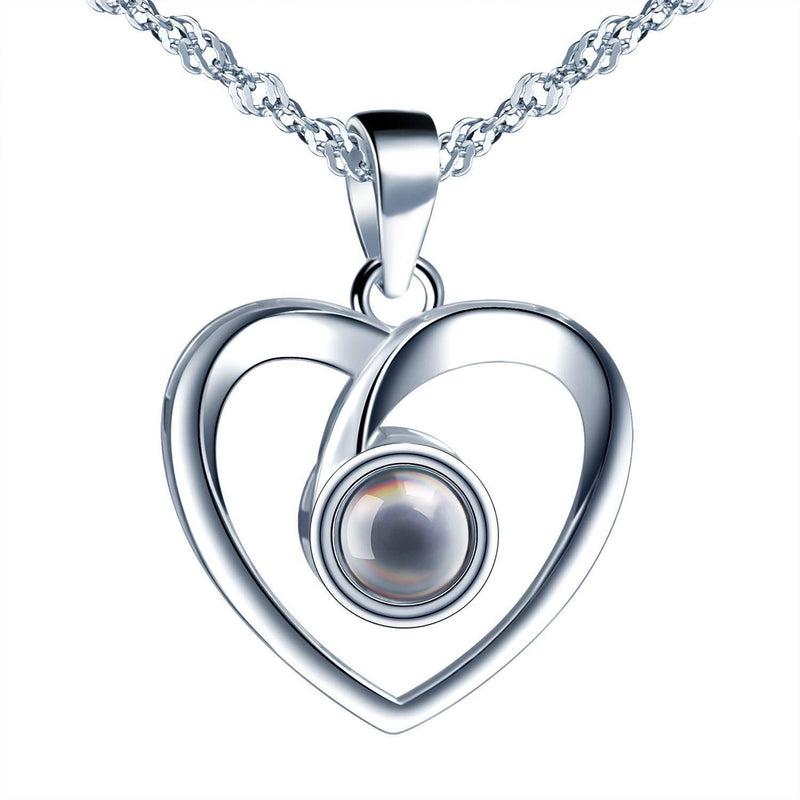 [Australia] - 925 Sterling Silver Love Heart Necklace 100 Language I Love You Pendant with Cubic Zirconia Women Necklace Style A 