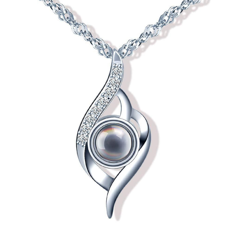 [Australia] - Yumilok 925 Sterling Silver Necklace Love Memory Projection Necklace Pendant 100 Languages of I Love You, Romantic Creative Gift for Women Girls 