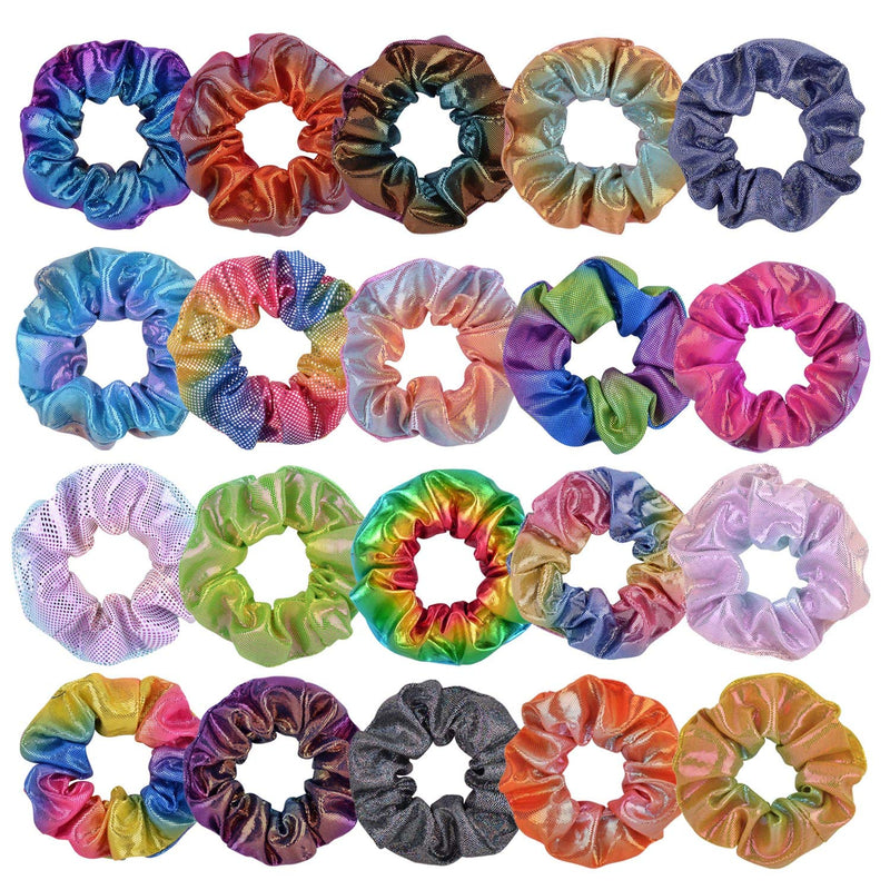 [Australia] - 20 Pieces Shiny Metallic Scrunchies,AUERVO Hair Scrunchies Sparkle Scrunchy Colorful Hair Ties Ropes Elastic Ponytail Holder for Girls and Women 