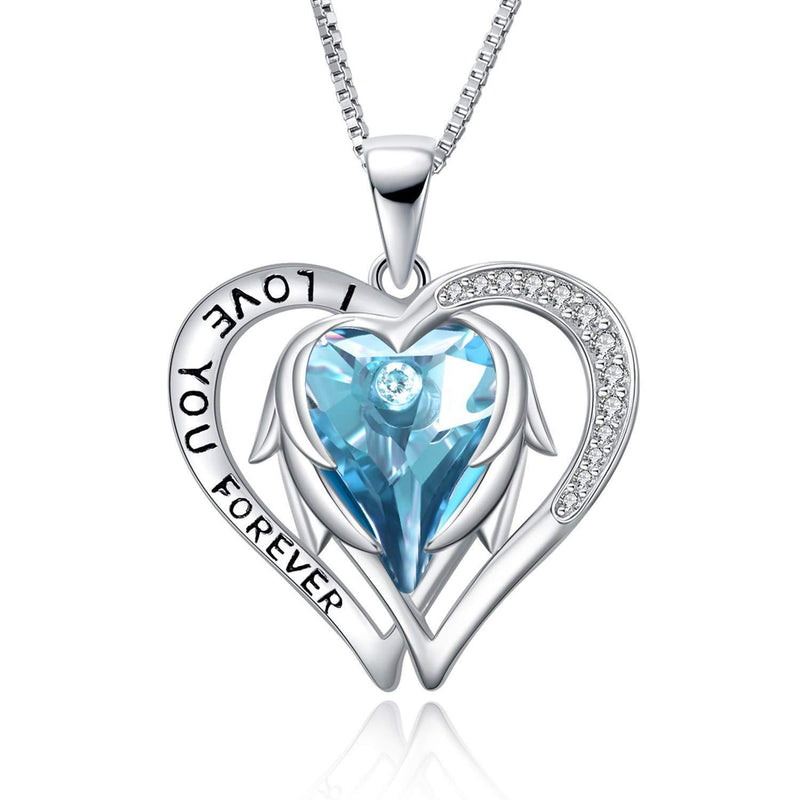 [Australia] - Angel Wing Necklace Sterling Silver" I Love You Forever" Heart Pendant Necklace with Crystals, Birthday Anniversary Valentines Gifts for Her Girlfriend Wife Mum 