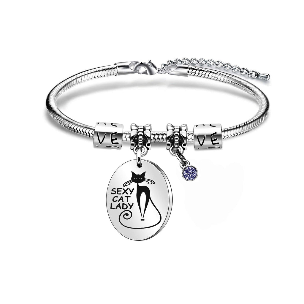 [Australia] - Women's Charm Bracelet Cat Lady Crystal Pendant Bracelet Gift for Women (Bracelet) (Silver/Navy-Bule) 