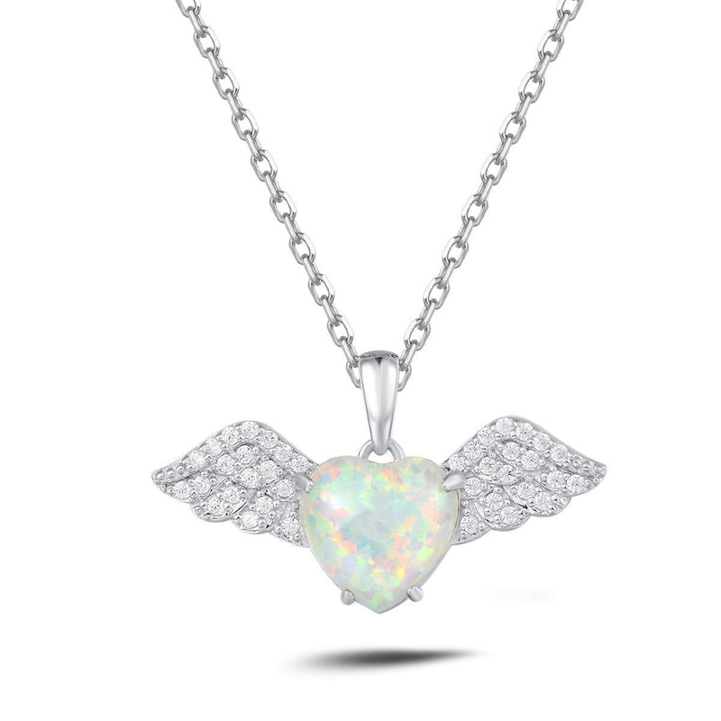 [Australia] - FANCIME 925 Sterling Silver Opal Angel Wing/Butterfly Necklace, Cubic Zirconia Necklace, with Beautiful Jewellery Box Christmas Birthday Valentine's Day for Women Girl, 40+5cm 