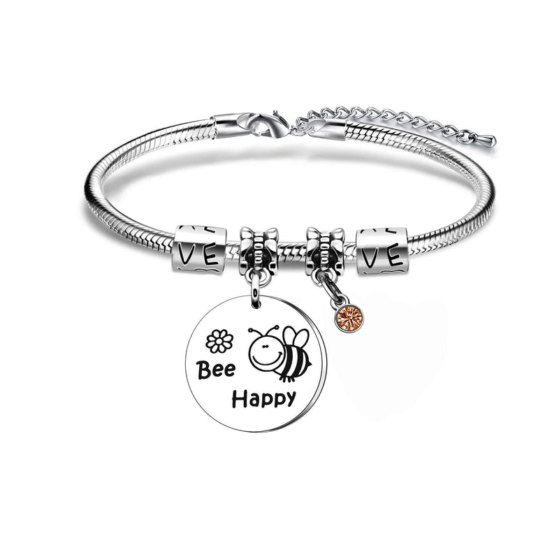 [Australia] - Women Girls Bracelet, Bee Happy Charm Bracelet, Prefect for Mum Daughter Sister On Birthday Mother's Day Christmas 