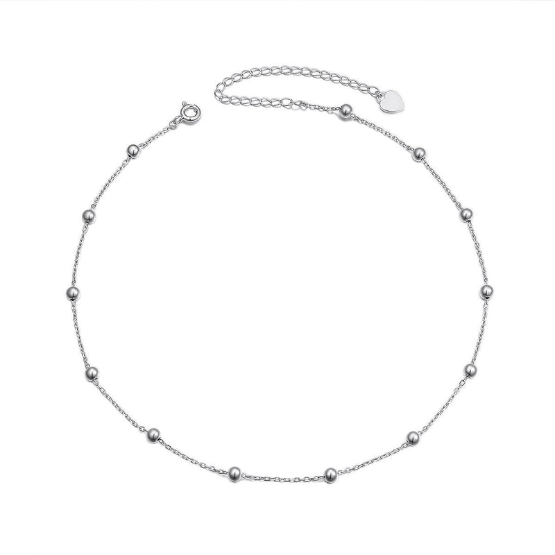 [Australia] - Flyow Sterling Silver Choker Necklace Chain Dainty S925 Adjustable Jewelry Rolo Chain for Women and Girls Ball 