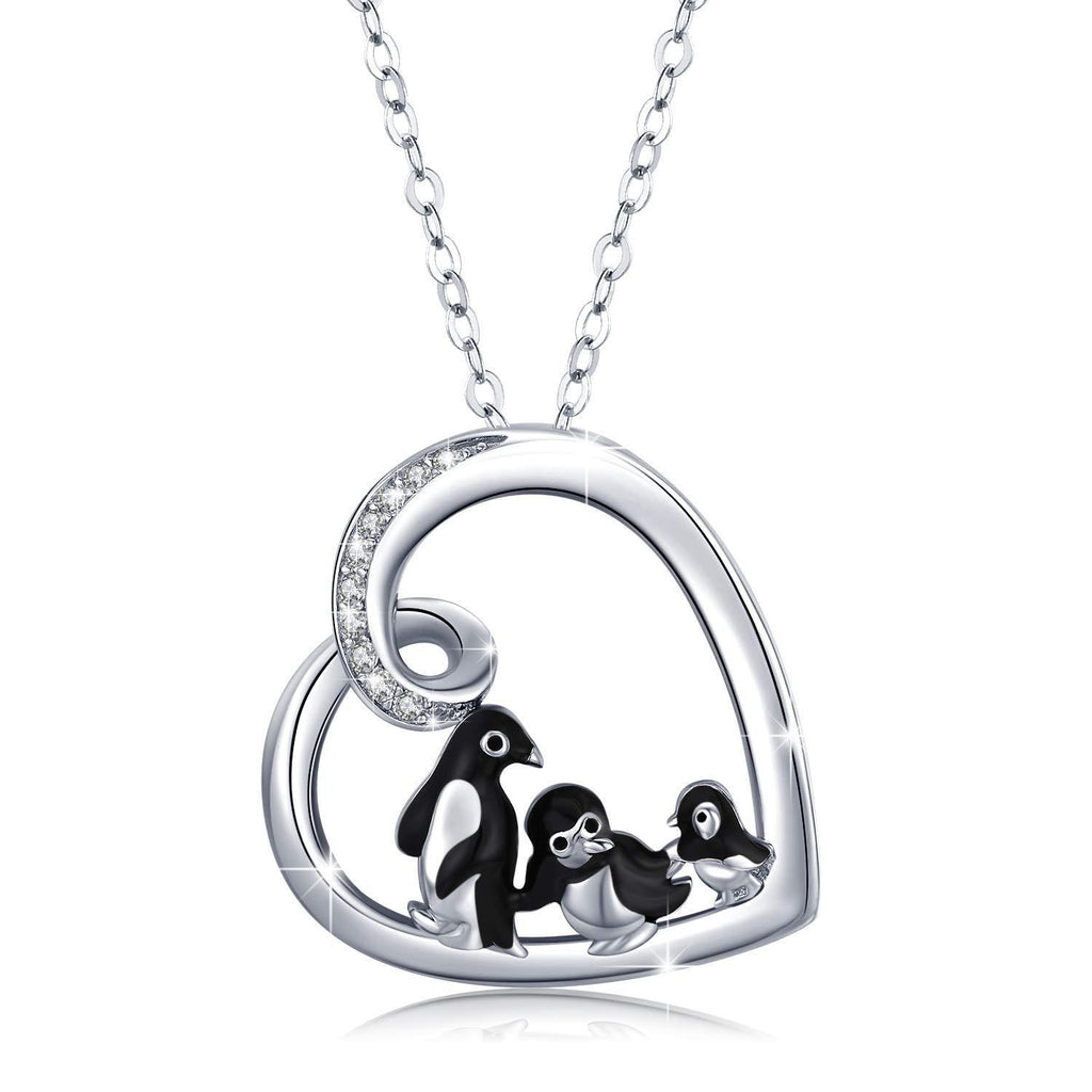 [Australia] - Penguin Necklace Sterling Silver Heart Moonstone Pendant Necklaces Lucky Cute Animal Penguin Jewellery Penguin Gifts for Women Girls A 