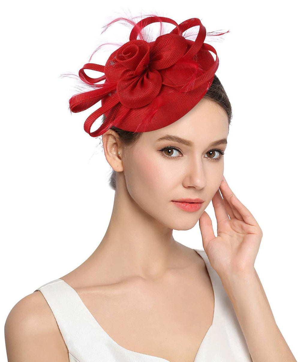 [Australia] - Z&X Sinamay Fascinator Pillbox Hat with Headband Hair Clip for Cocktail Tea Party 007 Red 