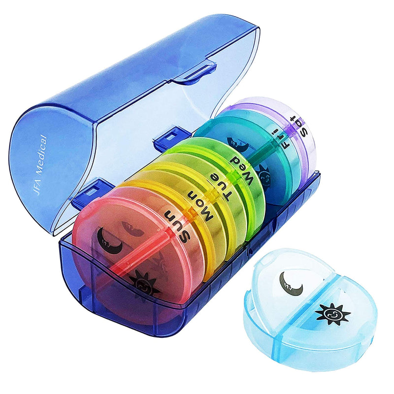 [Australia] - JFA Medical Weekly Cylindrical Pill Box Organiser/Reminder for Medicines Supplements, Vitamins, 7days, 2 compartments per Day 