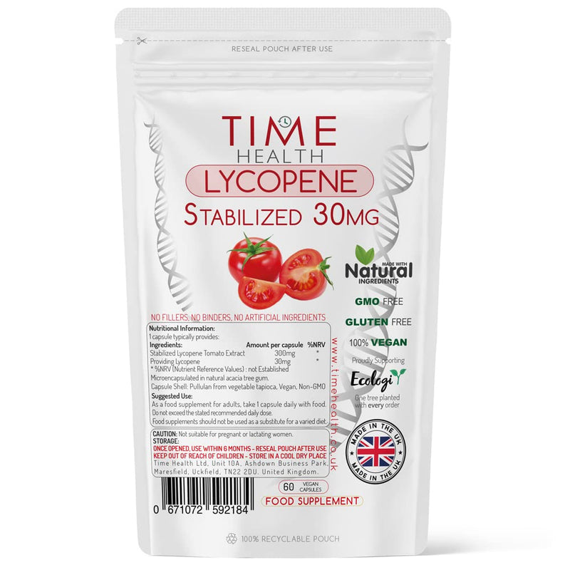 [Australia] - Lycopene – 30mg per Capsule – Stabilized, Microencapsulated Formula – Tomato Extract – Vegan – Zero Additives (60 Capsule Pouch) 60 Count (Pack of 1) 