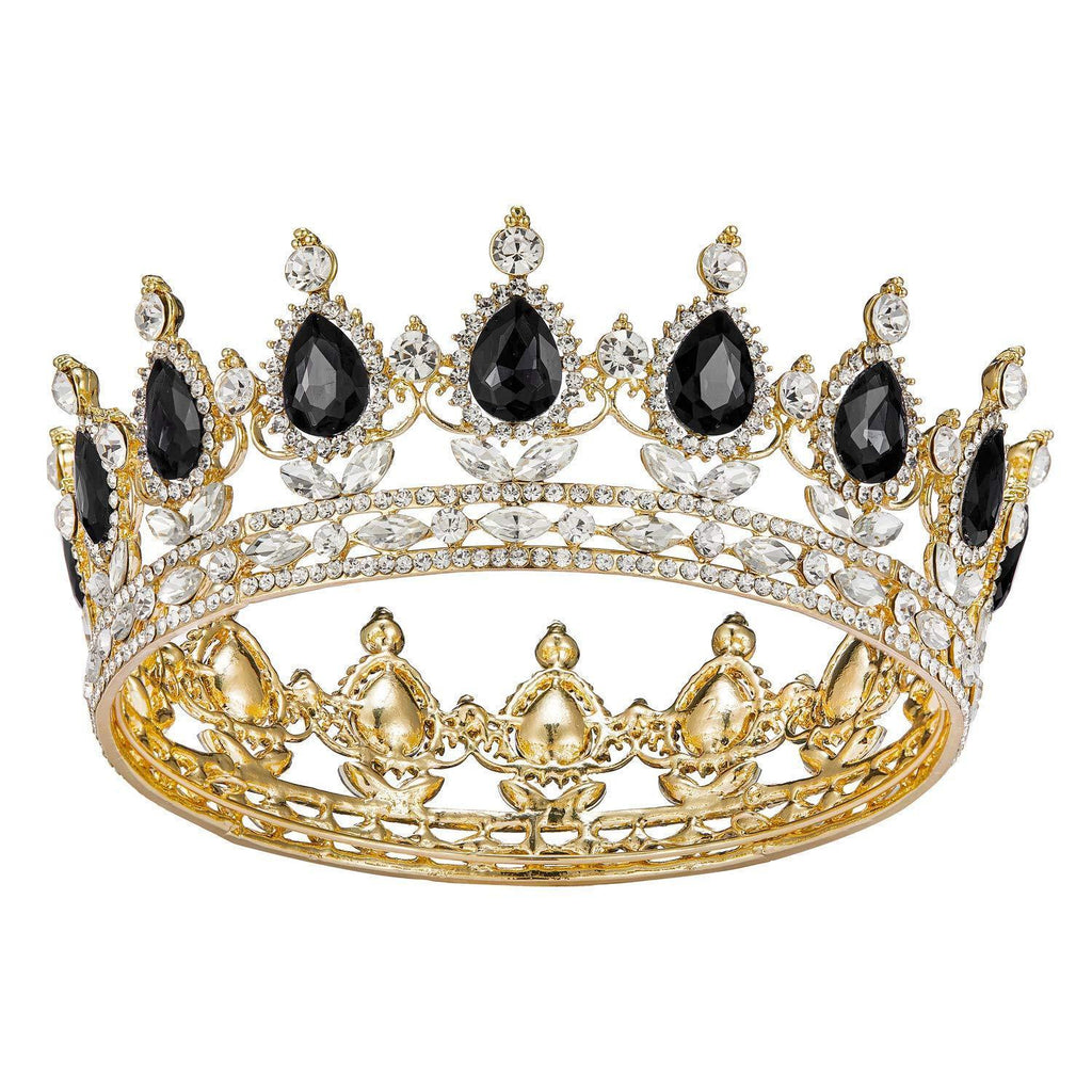 [Australia] - SWEETV Black Crystal Costume Queen Crown for Women, Rhinestone Pageant Tiara Headband, Princess Crown Hair Accessories for Bride, Halloween Party Birthday Headpieces Black+Gold 