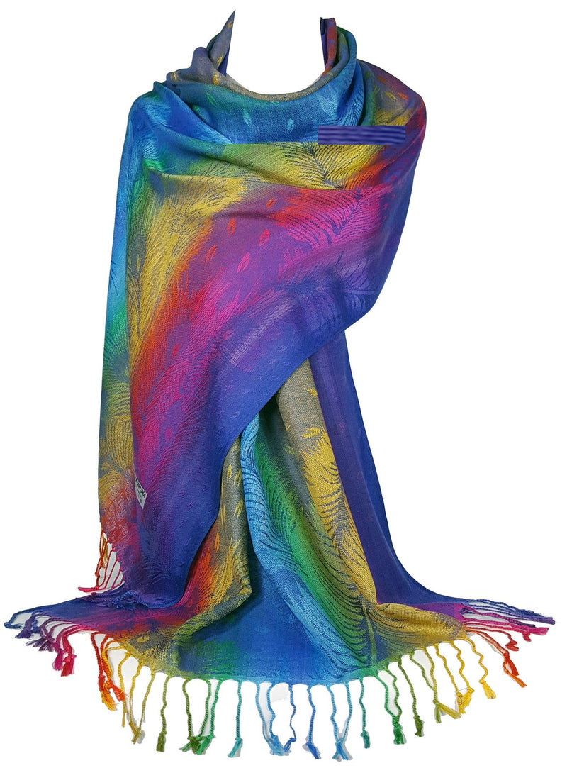 [Australia] - GFM Silky Feel Rainbow Pashmina Style Scarf in Paisley Or Floral (NEOPASH-A) Pck4-crtnl-royal Blue 