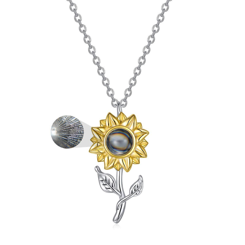 [Australia] - LONAGO Sunflower Necklace 925 Sterling Silver You Are My Sunshine Pendant with I Love You 100 Languages Jewelry for Women 