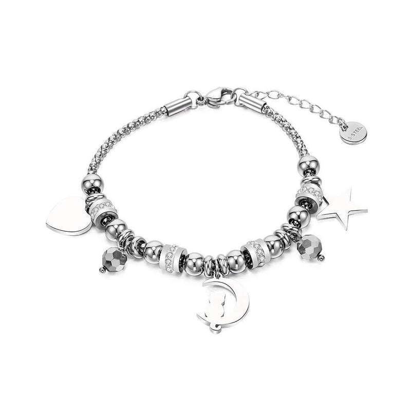 [Australia] - Ouran Stainless Steel Pop-Corn Bracelets for Women, Charm Pendant Beads Chain Cuff Wristband Bracelet with Crystal Girls Jewelry Gifts for Friends #3 Cat 