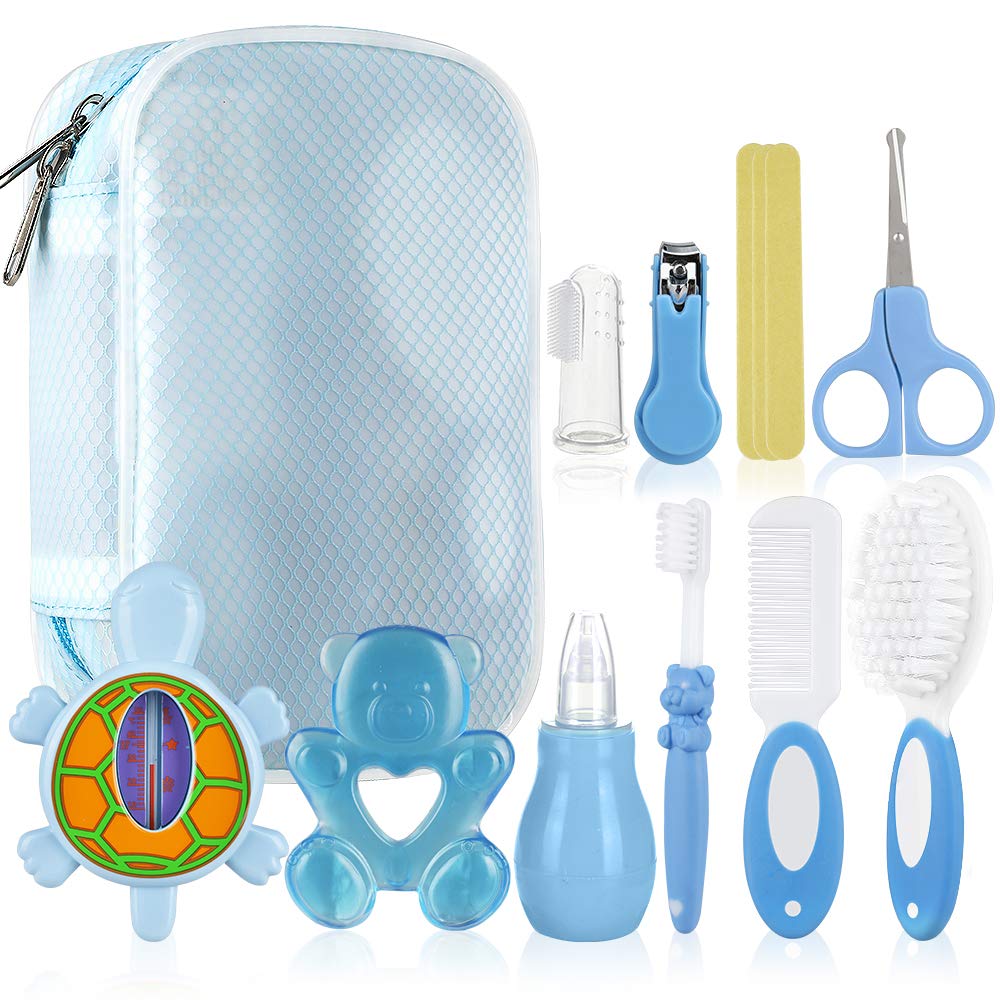 [Australia] - Lictin Baby Grooming Kit Newborn - 12PCS Baby Health Care Set Portable Baby Care Kit (Blue) Blue 