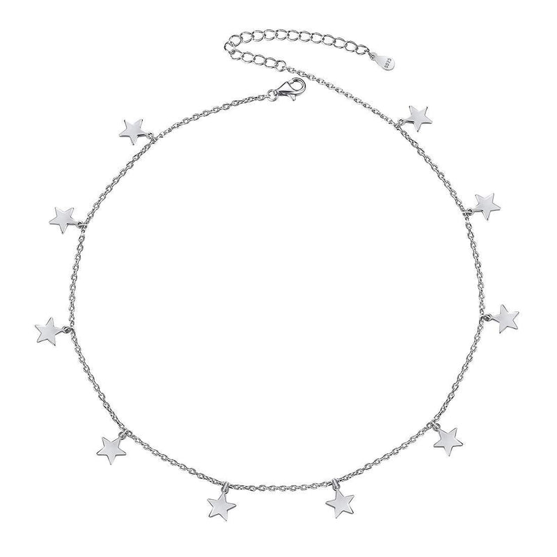 [Australia] - 925 Sterling Silver Choker Necklace for Women Bead/Charm Collar Clavicle Necklace Fashion Jewelry(with Gift Box) A-Star 