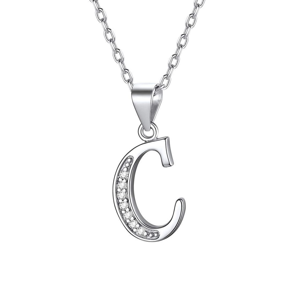 [Australia] - 925 Sterling Silver Initial Letter Pendant Necklace for Women Girls CZ Alphabet Charm with Rolo Chain Birthday Gift 03-c 