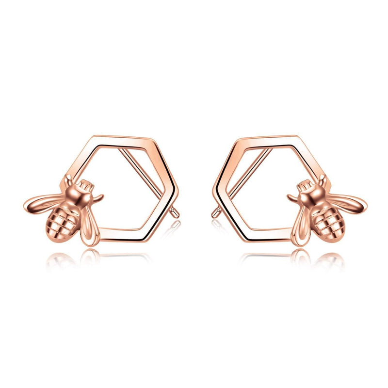 [Australia] - Bee Stud Earrings Sterling Silver Honey Bumble Bee Comb Studs Christmas Gifts for Women Girls Bee stud earrings-rose gold 