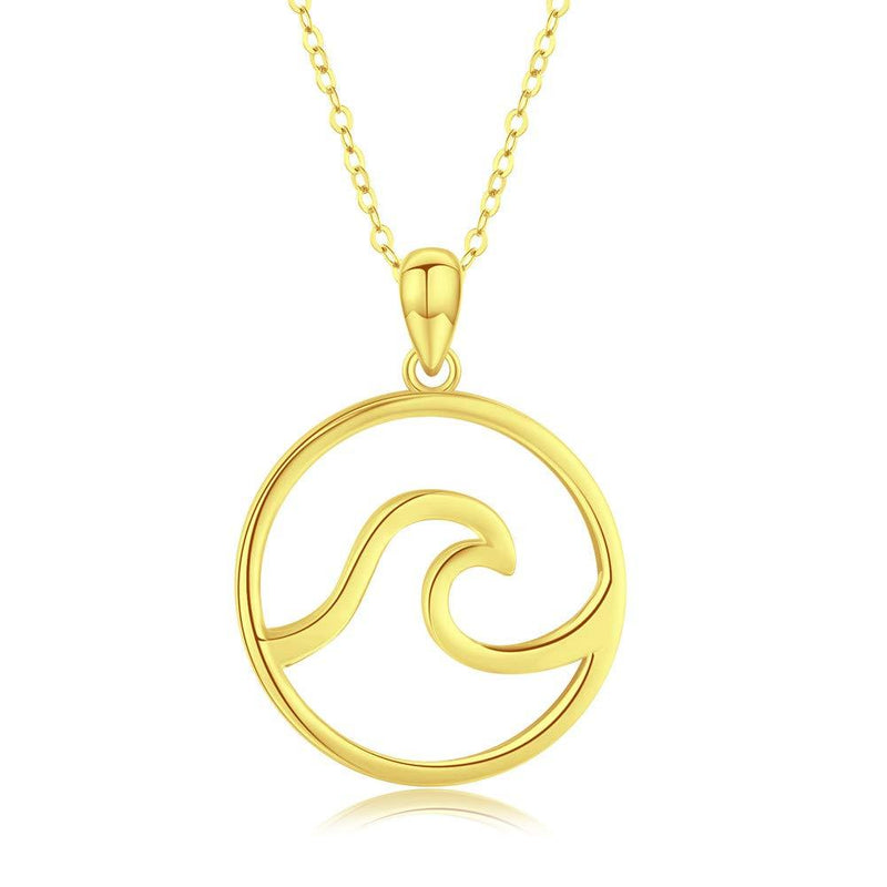 [Australia] - Christmas Necklace Gifts Ocean Wave Necklace Women Surfing Sea Surfer Hawaii Circle Beach Jewelry 925 sterling silver Yellow Gold 