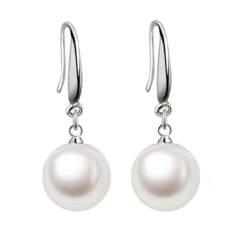 [Australia] - YAXUN 925 Sterling Silver Pearl Earrings For Women - 12mm Round White Pearl Dangle Drop Hook Earrings Fashion Jewellery Gifts For Ladies and Girls 