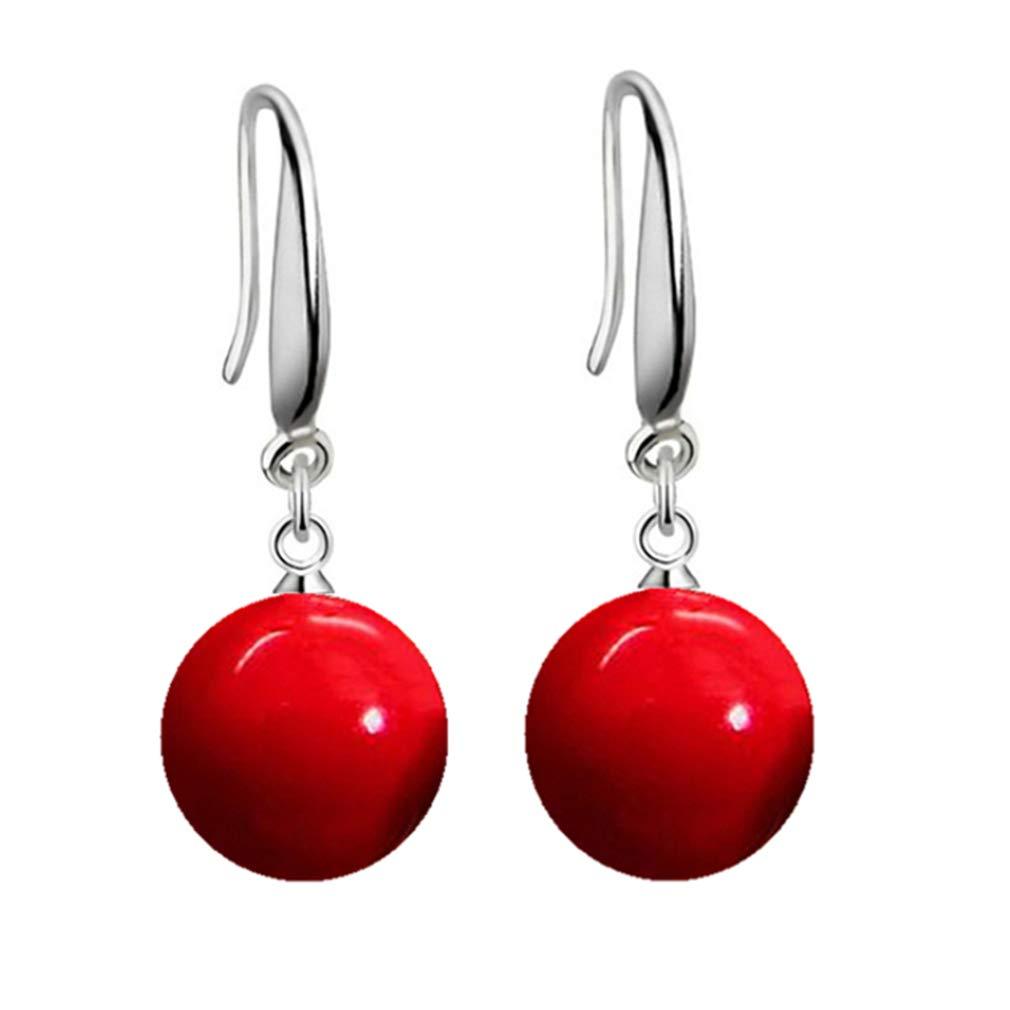 [Australia] - YAXUN 925 Sterling Silver Red Earrings For Women Red Shell Pearl Dangle Drop Hook Earrings Fashion Jewellery Gifts For Ladies and Girls 