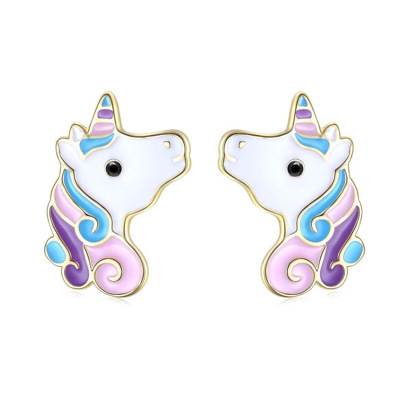 [Australia] - Flyow S925 Sterling Silver Jewelry Animal Stud Earrings for Women and Girls Colour Unicorn-two 