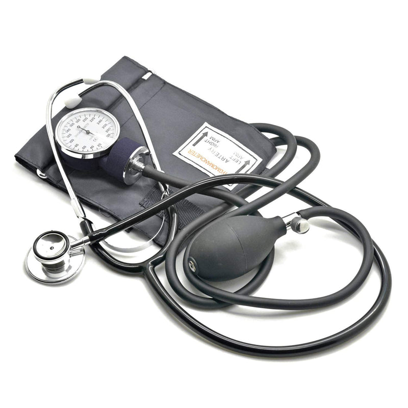 [Australia] - Belmalia Aneroid Sphygmomanometer with Dual Head Stethoscope, Rubber Bulb, Blood Pressure Gauge, Cuff, Bag for Emergency Service, Doctor, Consultation, Black 