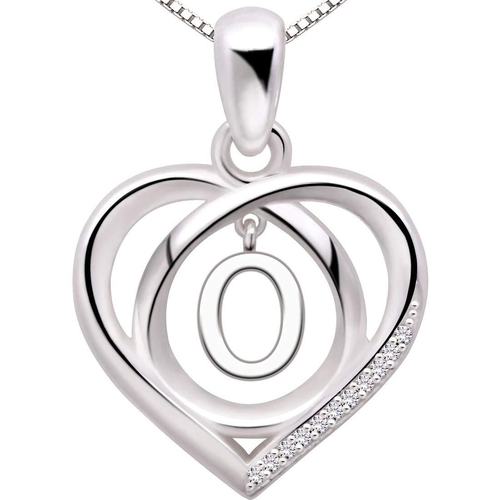 [Australia] - ALOV Jewelry Sterling Silver Initial Letter Alphabet Love Heart Cubic Zirconia Pendant Necklace O 