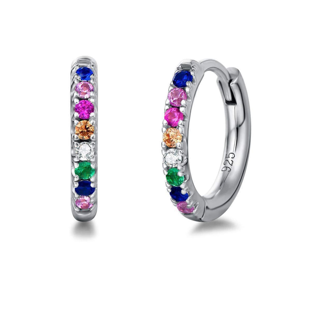 [Australia] - FANCIME Solid 925 Sterling Silver with Multi-Colour Cubic Zirconia Small Tiny Hinged Huggie Tiny Loops Cartilage Hoop Earrings Jewellery for Women Girls - Diameter: 0.5 Inch White Gold Plated 