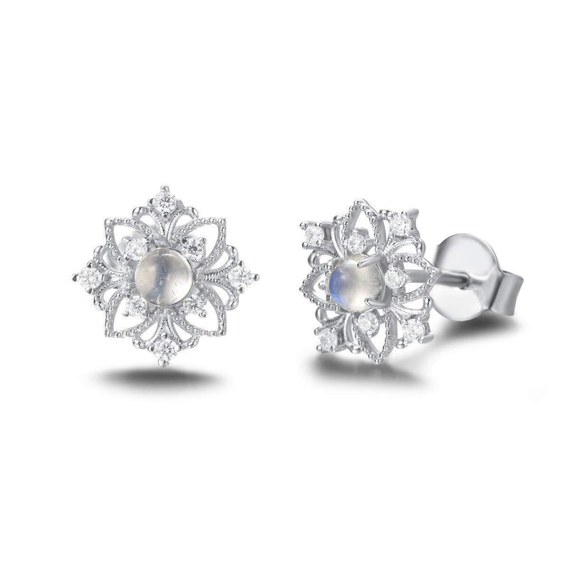 [Australia] - Natural Moonstone Crystal Stud Earrings June Birthstone Gemstone with 925 Sterling Silver Fine Jewellery for Women Girls - Diameter: 9 mm 