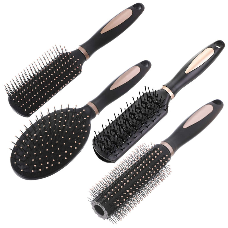 [Australia] - Pack of 4 Hair Brush Set Anti Static Massage Oval Comb Round Hair Brush Vent Hair Brush Detangling Brush Paddle Brush for Women Men Kid All Wet or Dry Hair's Detangle, Massage, Add Shine 