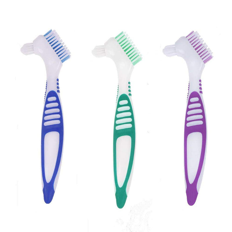 [Australia] - 3 Pcs Denture Cleaning Brush Portable Cleaning Brush False Teeth Brushes for Denture Care Denture Cleaner with Multi-Layered Soft Bristles and Dual Angled(3Colors) 