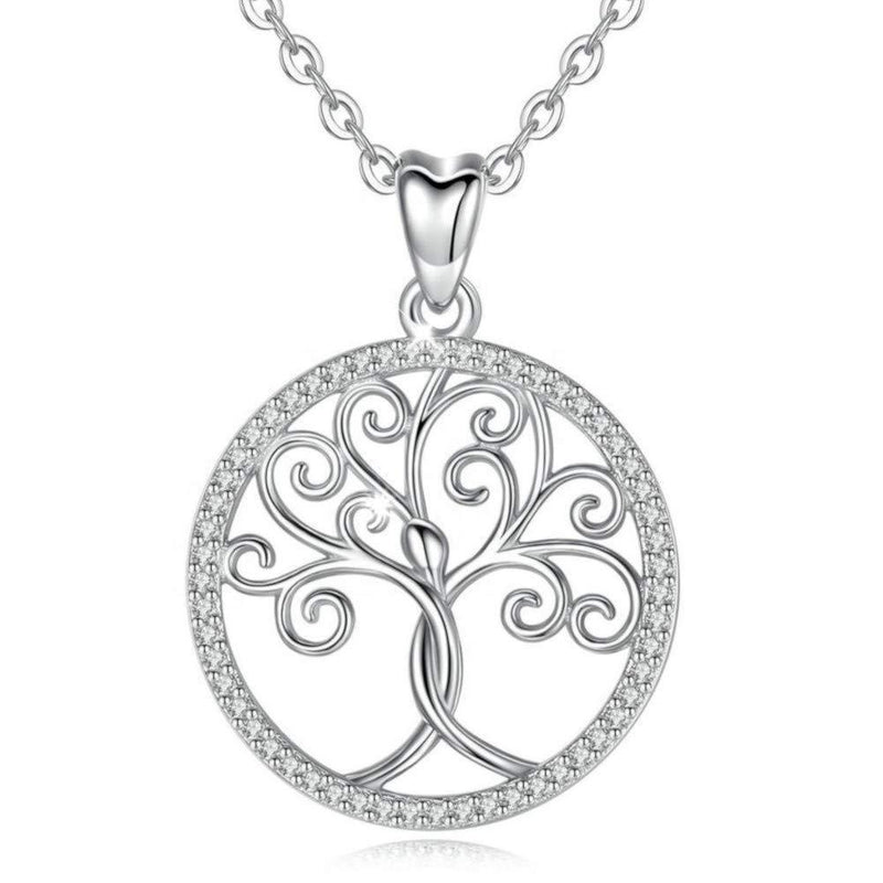 [Australia] - Sterling Silver CZ Tree of Life Celtic clear stone Pendant Necklace with 18" silver Chain & Jewellery Gift Box. Womans Yggdrasil Crann Bethadh gift with silver chain. 