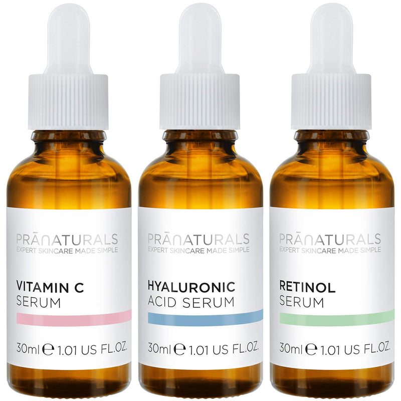 [Australia] - PraNaturals Skin Perfector Face Serum Kit 3x30ml ‚Äì Hyaluronic Acid, Retinol & Vitamin C ‚Äì Skin Care Anti Ageing Lotion, Reduces fine lines and wrinkles, Enriched with natural oils and vitamins 