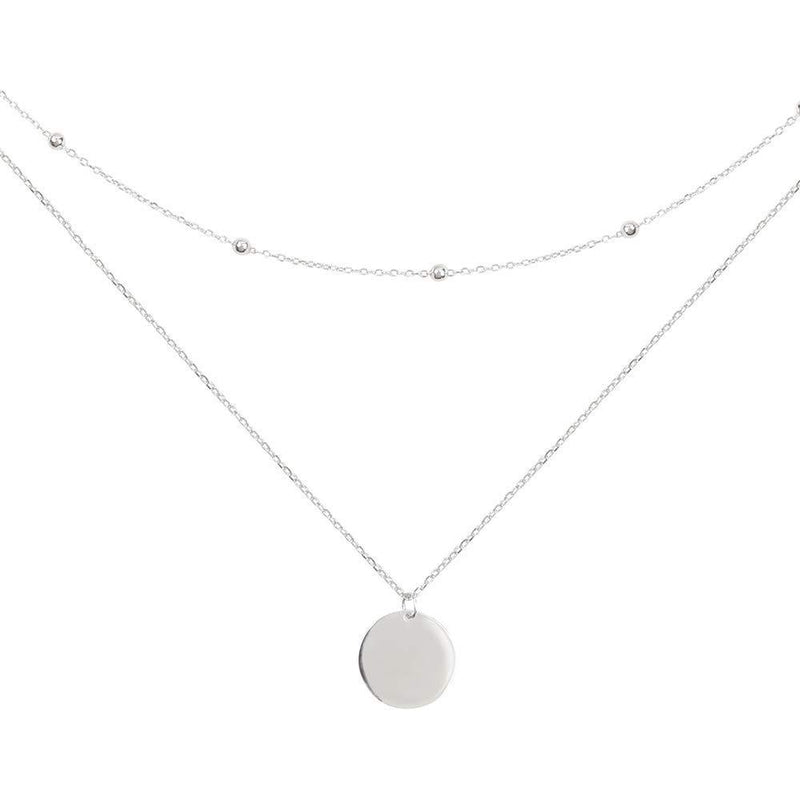 [Australia] - Layered Disc Pendant Choker Necklace for Women Girls 925 Sterling Silver 18K White Gold Dainty Full Moon Circle Coin Collar Two-Double Chain Dainty Fashion Y Jewelry Gifts Box Birthday Wedding 