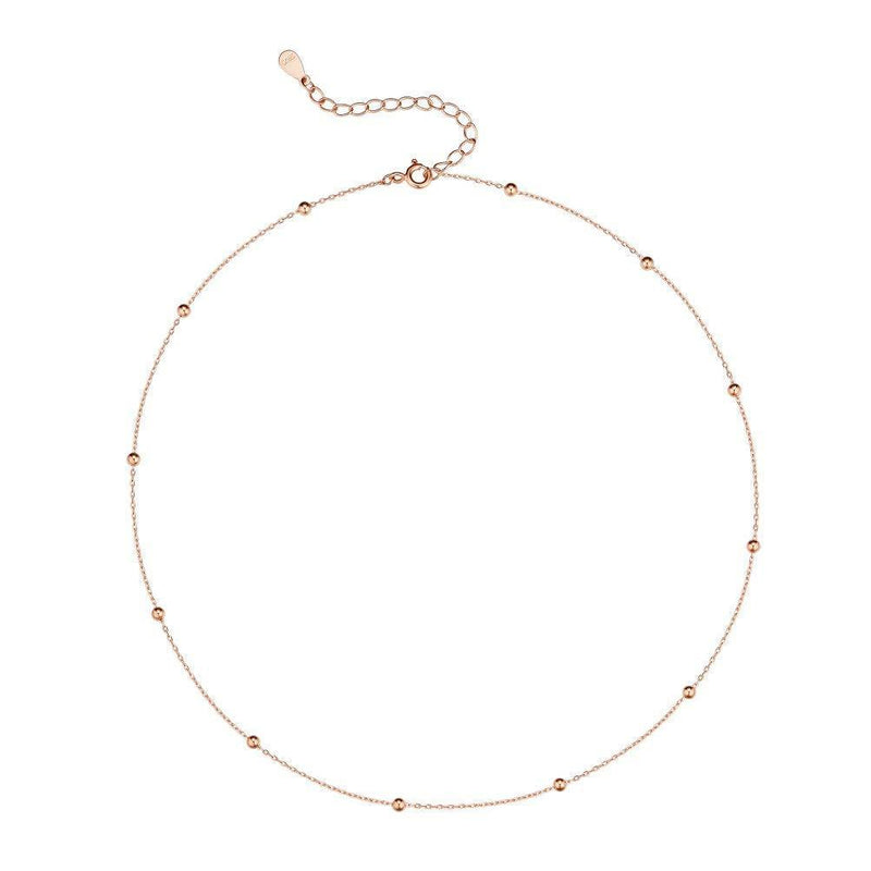 [Australia] - Minimalist Ball Beads Choker Sterling Silver Necklace for Women Teen Girls Satellite Beaded Adjustable Chain Layering Simple Chokers Rose Gold Plated 