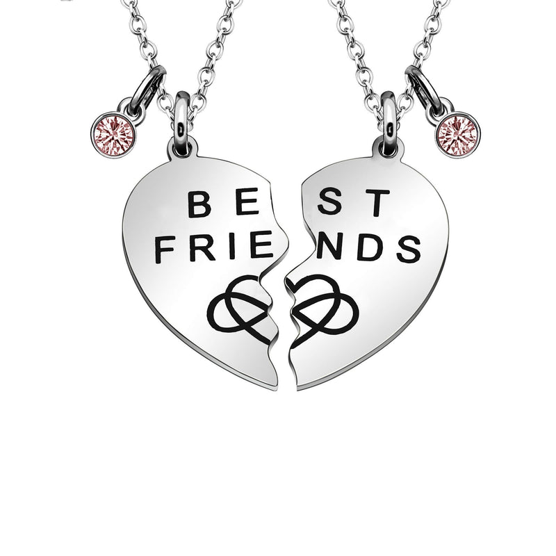 [Australia] - Maxforever Friendship Gifts"Best Friend Forever“ 2Pcs Necklaces Set BFF Charms Necklace (Silver/Pink) 