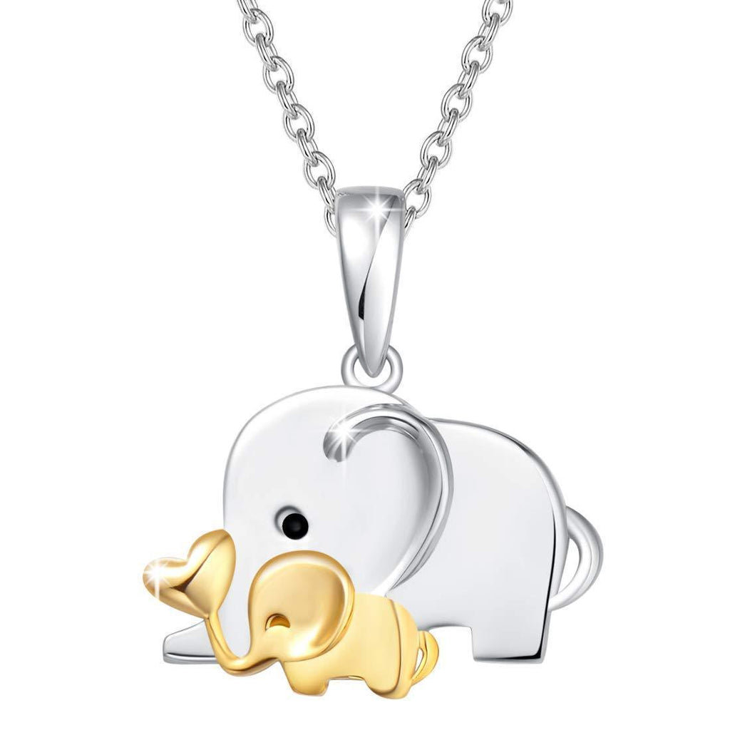 [Australia] - Mum I Love You - FANCIME White Gold Plated 925 Sterling Silver High Polished Cute Lucky Elephant Pendant Necklace Fine Jewellery for Women Girls - Chain Length: 16 + 2 Inch Elephant 1 