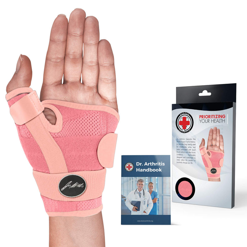 [Australia] - Doctor Developed Thumb Support for Arthritis, Thumb Splint Right or Left Hand, Wrist Support & Thumb Spica Splint and with Doctor Written Handbook(Pink, Single) Pink 