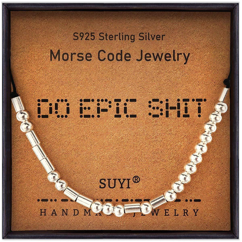 [Australia] - Suyi Morse Code Bracelet Sterling Silver Beads Bracelet on Silk Cord Bracelet Adjustable Friendship Bracelet Gift for Her Do epic shit 
