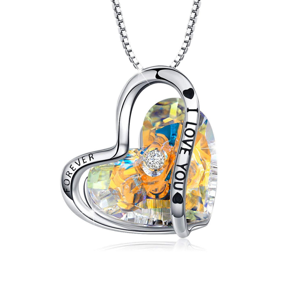 [Australia] - Heart Necklace for Women 925 Sterling Silver"I LOVE YOU"Yellow Crystal Pendant Jewelry Gift for Women Mum Girls 